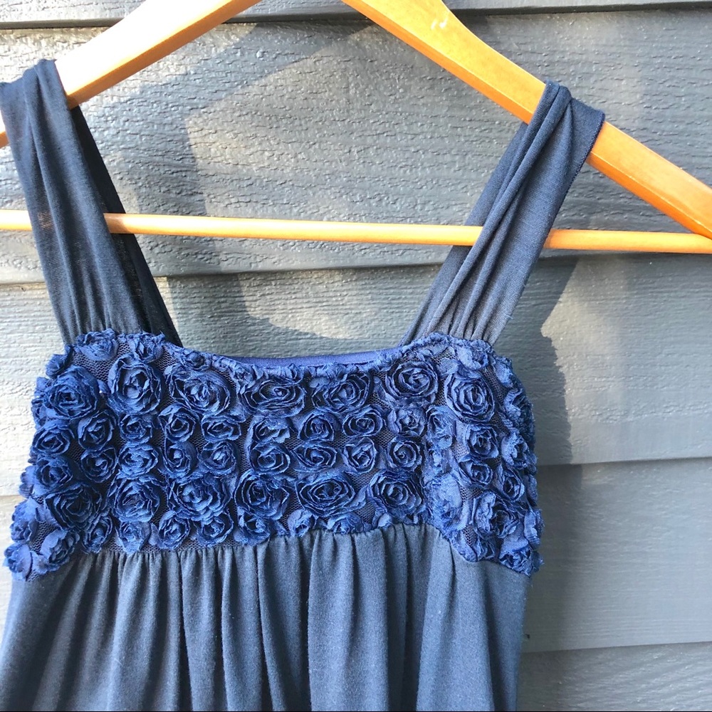 Girls Navy Rose Bud Sleeveless High-Low Dress - Picture 3 of 7